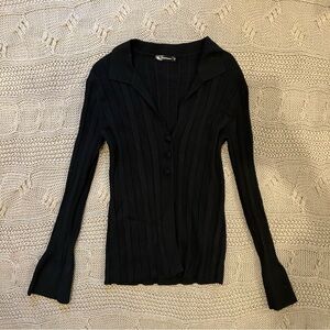 Classic Black Ribbed Button-Down Sweater